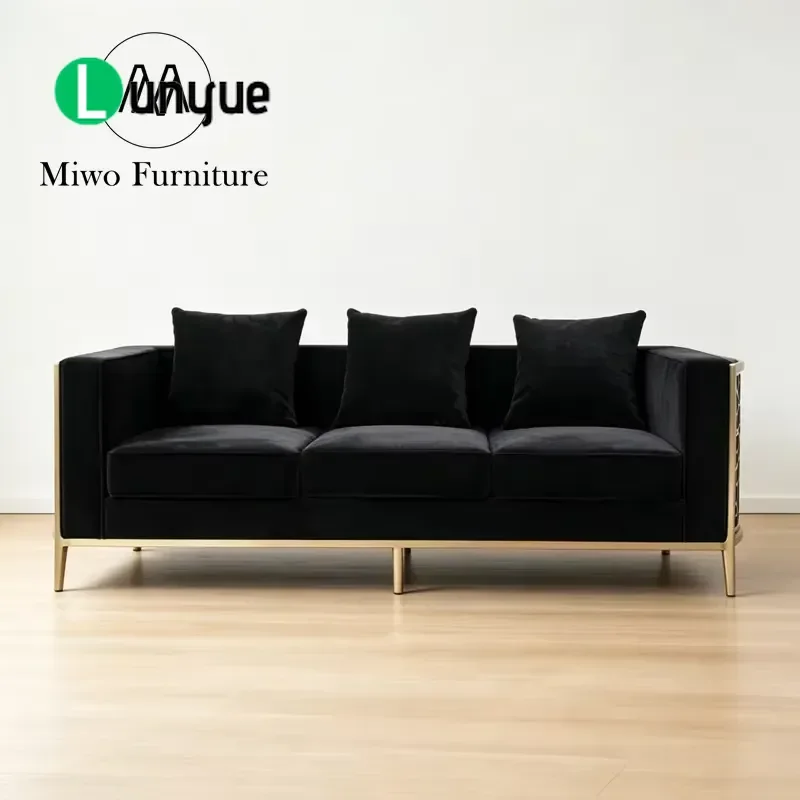 Postmodern Velvet Sofa Set Gold Stainless Steel Frame Luxury Living Room Furniture for Hotel Clubhouse Modern Design