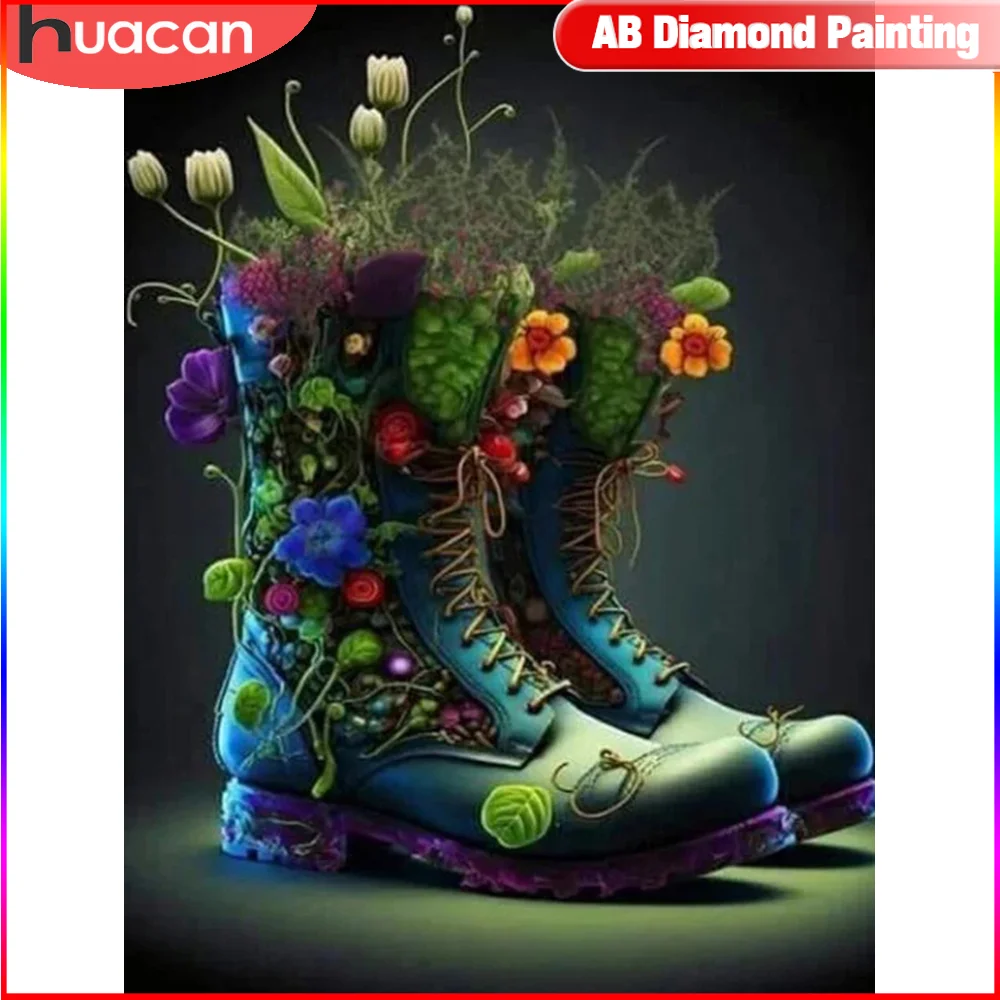 HUACAN Diamond Painting New Collection 2023 Flower Boots Full Square/Round Drill Mosaic Retro Home Decor