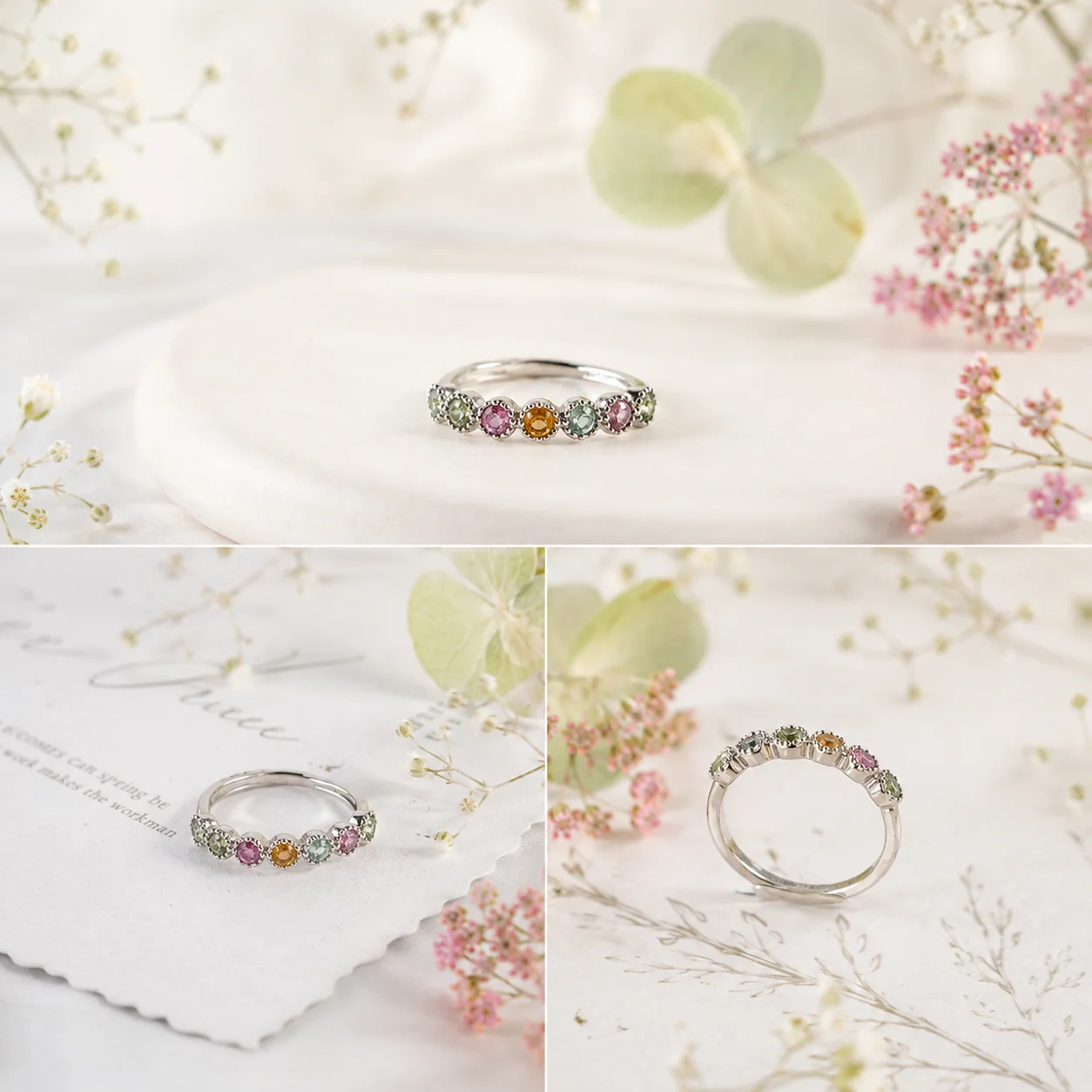 ITSMOS Multicolor Tourmaline Eternity Halo Stacking Band Vintage Ring Perfect Summer Vacation Fine Jewelry Gift for Women