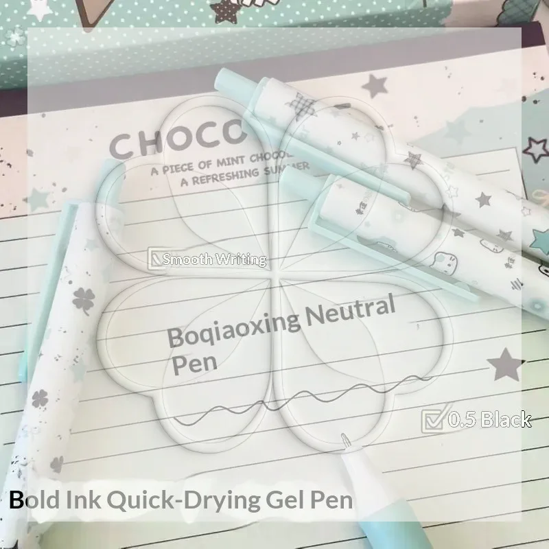 4Pcs Quick Drying Super Smooth Gel Pen Soft Non-Slip Grip INS Style Stationery for Student Journaling Note