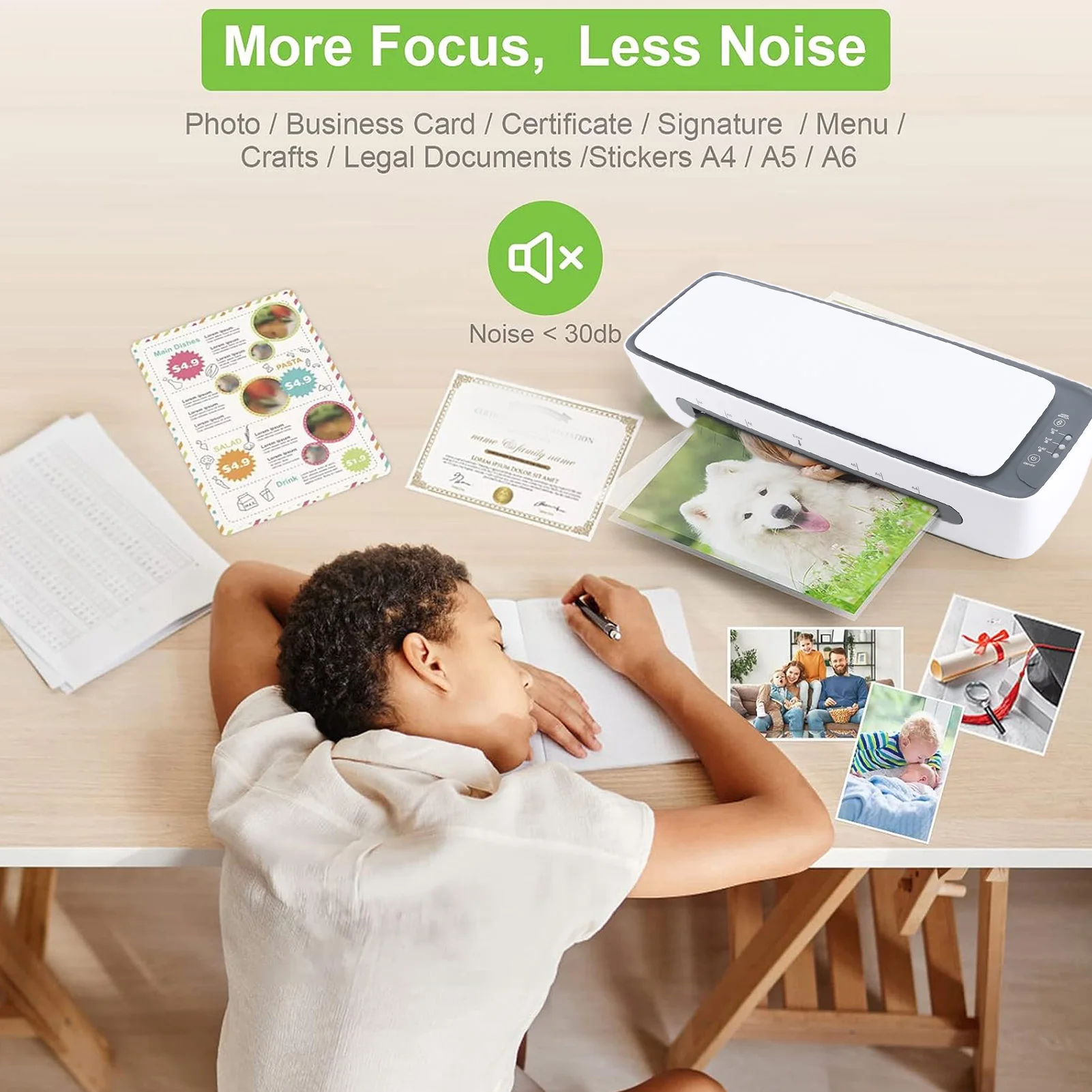 

Photo Laminating Machine Hot Cold A4 Laminator with 12 Laminating Sheets Hole Punch Paper Cutter Corner Rounder