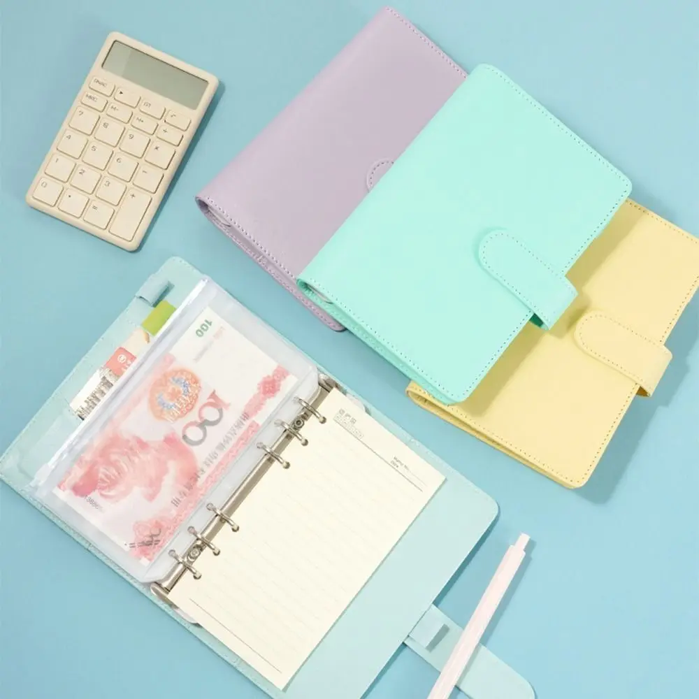 Pu Leather Loose-Leaf Notebook Macarone Color A6 Saving Money Binder Portable Magnetic Buckle Budget Binder Cash Envelopes