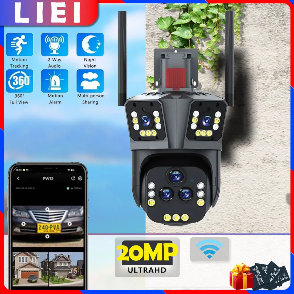 

LIEI 10K 20MP UHD WiFi IP Five Lens Three Screen Camera Outdoor 20X Optical Zoom Auto Tracking 8K PTZ Waterproof Security Camera