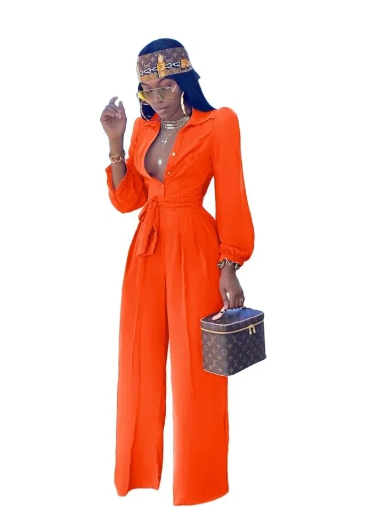 Zomer Afrikaanse kleding voor vrouwen Afrikaanse lange mouw V-hals blauw zwart oranje feestavond jumpsuit Dashiki Afrikaanse kleding