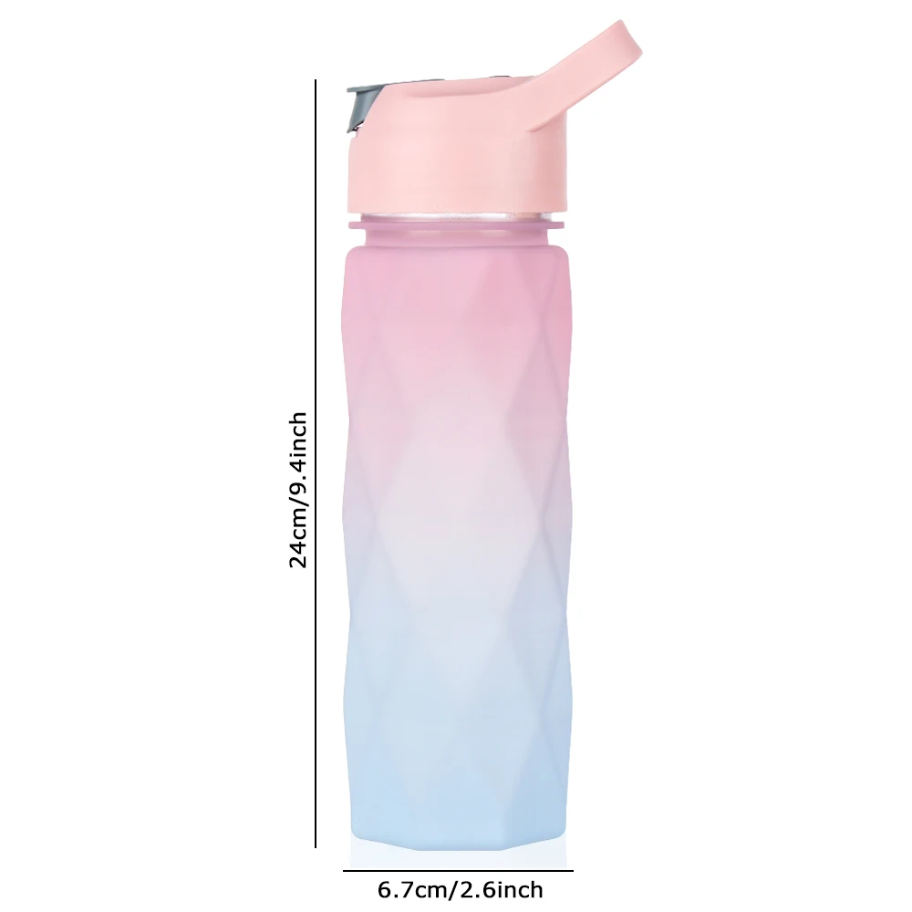 600/750ml Gradient Water Bottle Large Capacity Portable Outdoor Sport Fashion Drinking Plastic Bottles BPA Free Eco-Friendly