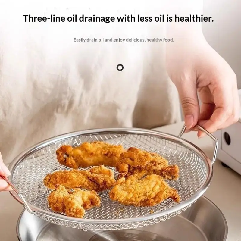 2026 Food-grade Kitchen Oil Filter Tray Stainless Steel Mesh Frying Drain Pan Strainer Colander
