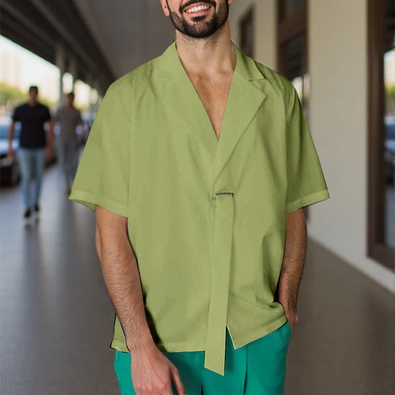 INCERUN الرجال قميص بلون التلبيب قصيرة الأكمام ملابس الرجال غير رسمية الشارع الشهير فضفاض موضة الترفيه قمصان الرجال قمصان 2025 #1