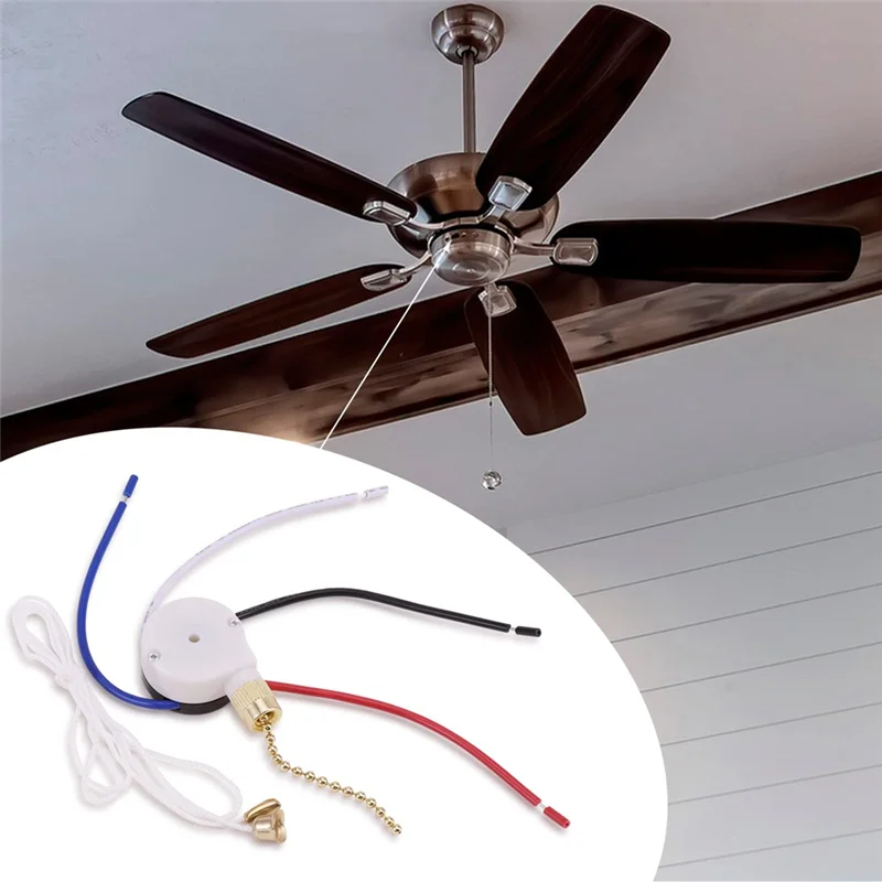 Kit de interruptor de ventilador de techo, 3 velocidades, 4 cables, interruptor de Control de velocidad con cremallera, interruptor de cable de ZE-208S con cuerda dorada