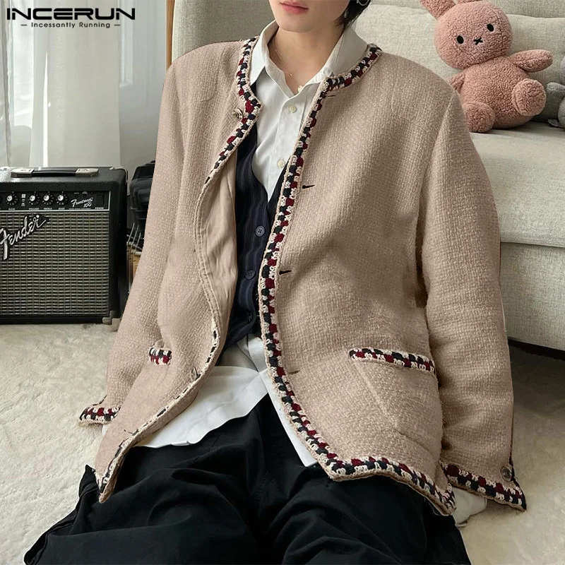 O-neck Open Up Elegant Handsome Kimonos INCERUN Autumn Men Casual Loose Cardigans 2024 Long Sleeve High Level Sense Sweaters