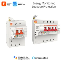 2P 4P Phase Din Rail WIFI Tuya SmartLife interruttore automatico, protezione dalle perdite, contatore di energia lettura remota wattmetro kWh, controllo Alexa