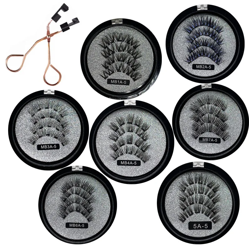 Conjunto de cílios postiços magnéticos, atração magnética, cinco cílios magnéticos, cola reutilizável, maquiagem para os olhos sem cola