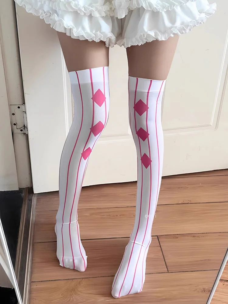 Oshi No Ko Hoshino Ai Cosplay Stockings Lolita Girls Pink White Striped Over Knee High Socks Long Over The Knee Stockings