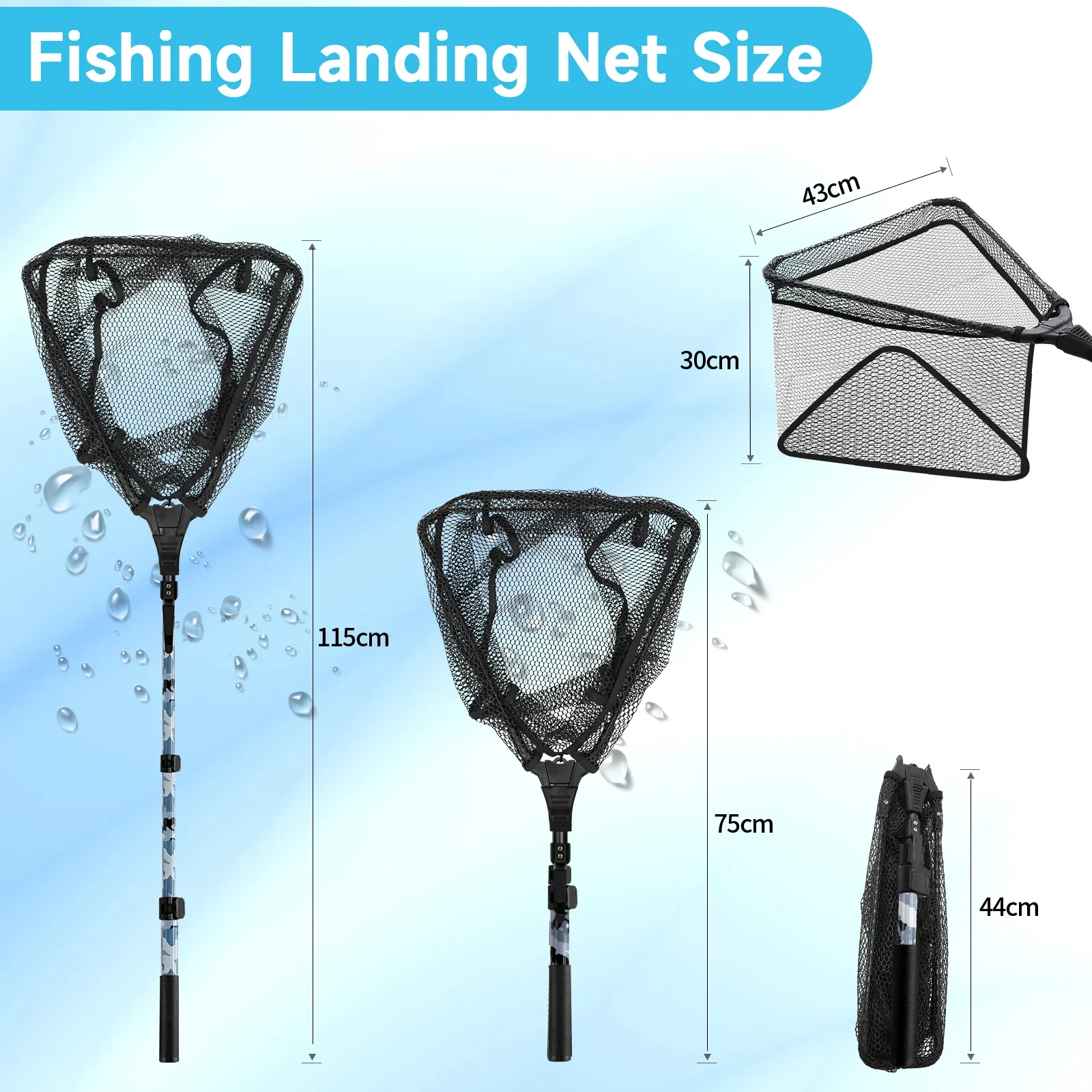 SANLIKE 1.1m White/Grey Camouflage Folding Fishing Net Fibreglass Telescopic Pole Collapsible Net Carp Catching Fishing Tools