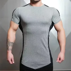 Male Muscle Fitness T-shirt Summer Men's Athleisure Workout short sleeve T-shirt Compress quick-dry Men T-shirt Gym Sports Tops