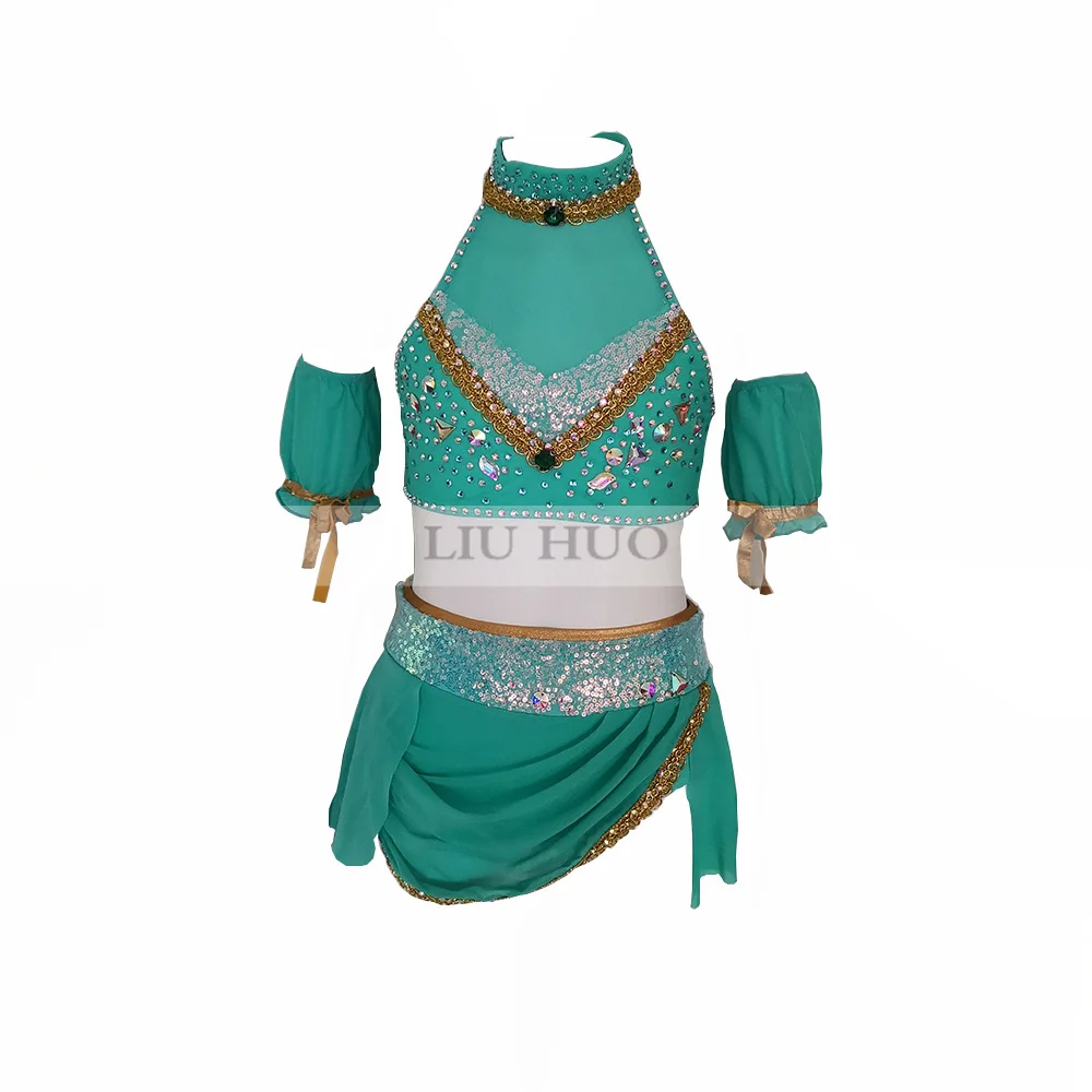 LIUHUO النساء الكبار في سن المراهقة فتاة تخصيص زي المنافسة أداء غنائية القطب فستان رقص الأسطوانة الأخضر