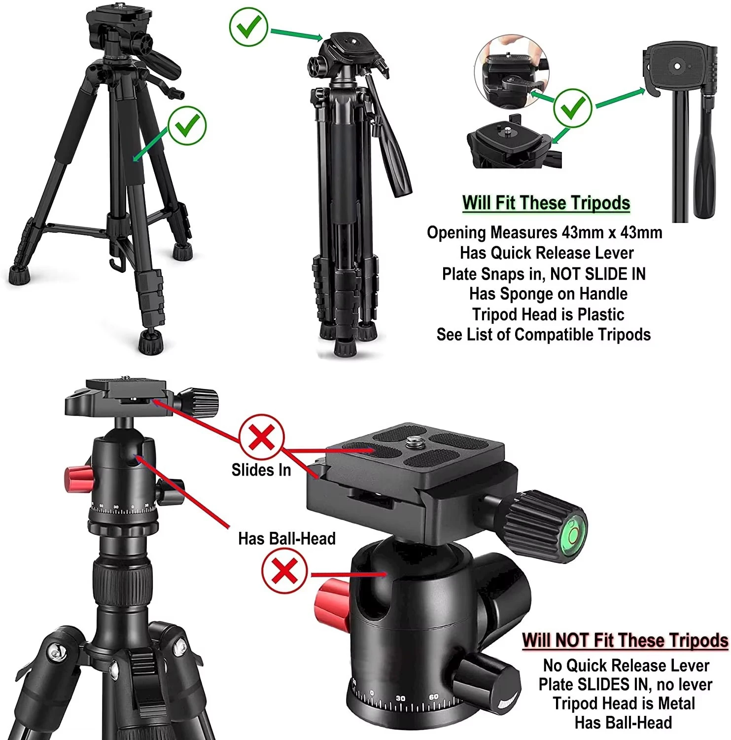 Tripod 43mm pelat pelepas cepat, pengganti suku cadang adaptor dudukan kamera untuk Torjim 60 inci AX60, Endurax 66 "ETR66, UBeesize