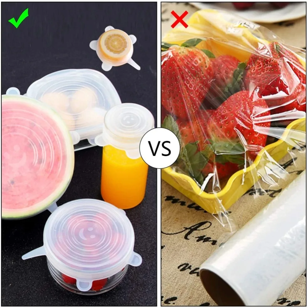 6Pcs Silicone Cover Stretch Lids Reusable Airtight Food Wrap Covers Keeping Fresh Seal Bowl Stretch Wrap Cover Kitchen Cookware