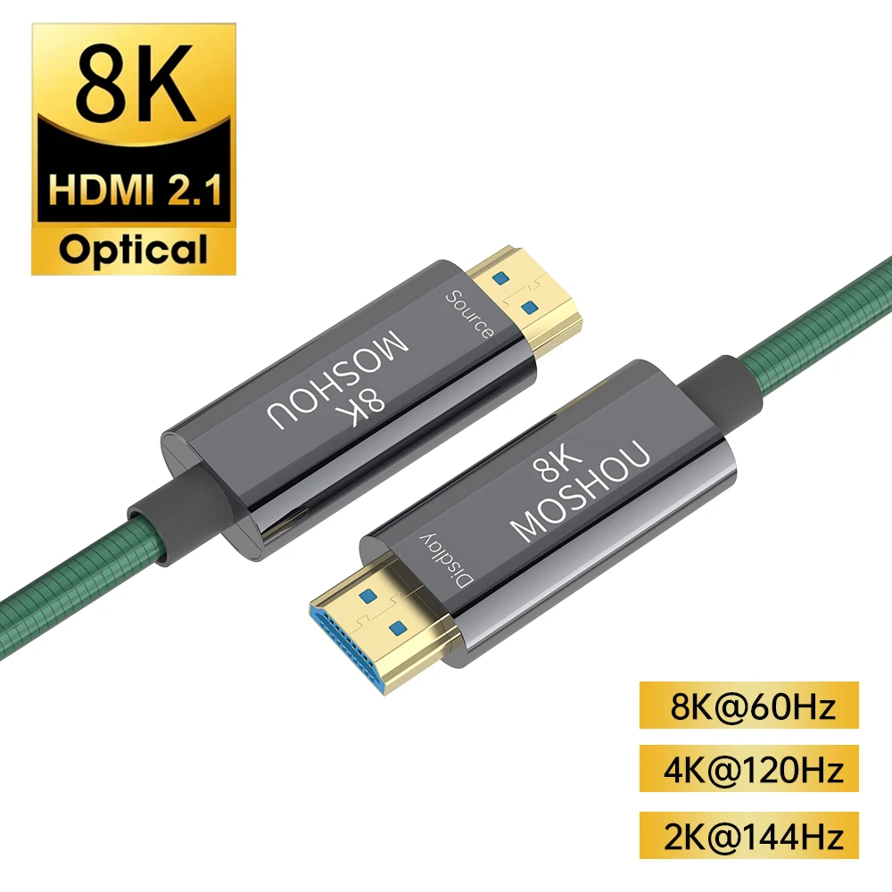 MOSHOU z włókna optycznego 8K HDMI 2.1 kabel 120Hz 48 gb/s kabel HDMI o bardzo wysokiej prędkości obrotowej HDR eARC dla HD TV, pudełko żarówka jak