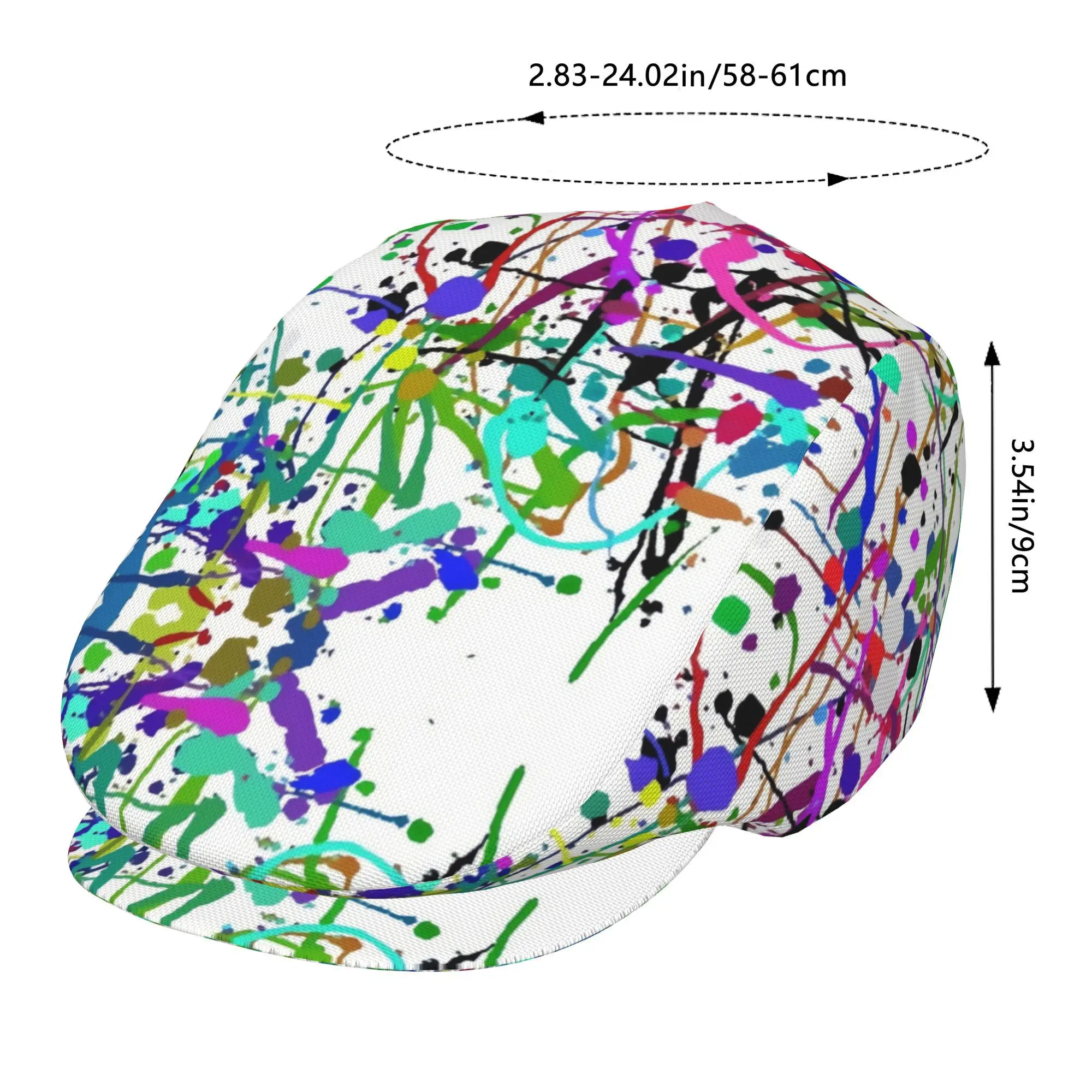 1pc Colorful Paint Splatter Art Pattern All-over printed beret, men and women Adjustable Flat Cap suitable for all seasons Newsb