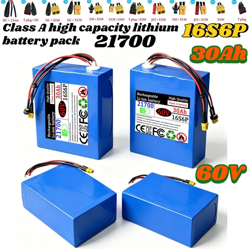Nouvelle batterie au lithium de classe A 60V 30Ah 21700 0-2000W, batterie rechargeable haute puissance avec chargeur BMS + 2A intégré