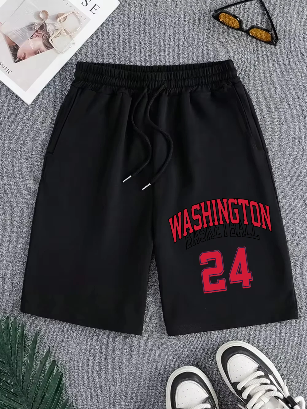 Washington Basketball 24 Pants Mens Sporty Pocket Wide Knee Length Shorts Basics High Waisted Shorts Summer Oversized Clothes