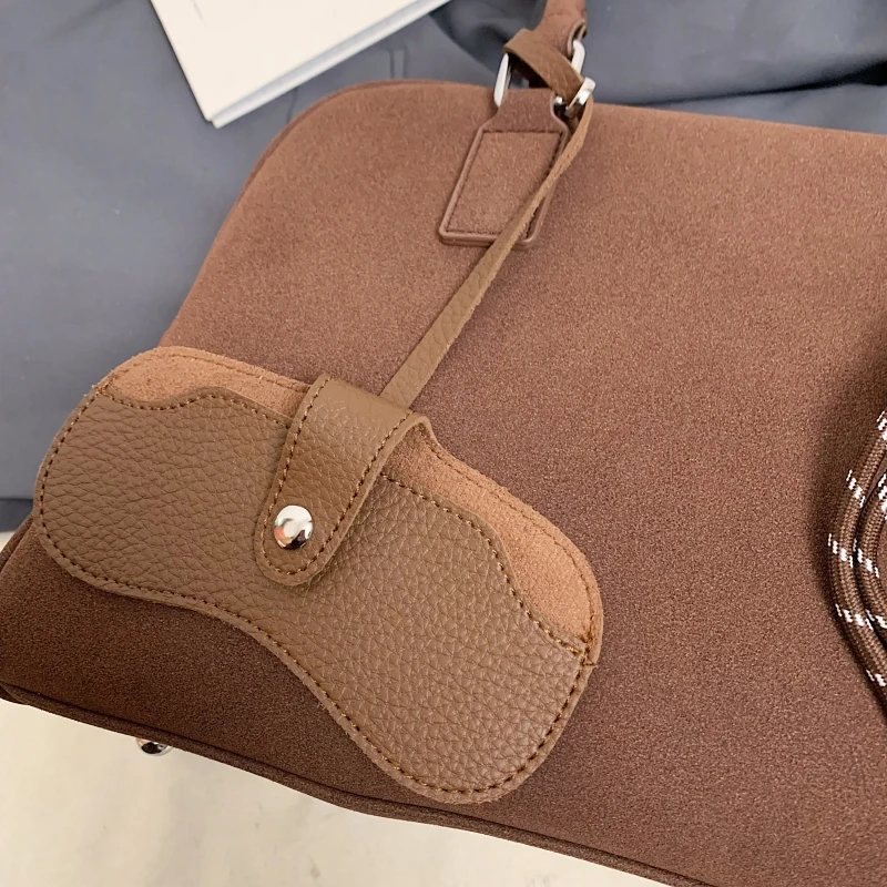 Big Size Women Bowling Bags Suede Pure Color Large Capacity Shoulder Crossbody Bag With Long Strap 2024 Luxury Designer Handbags