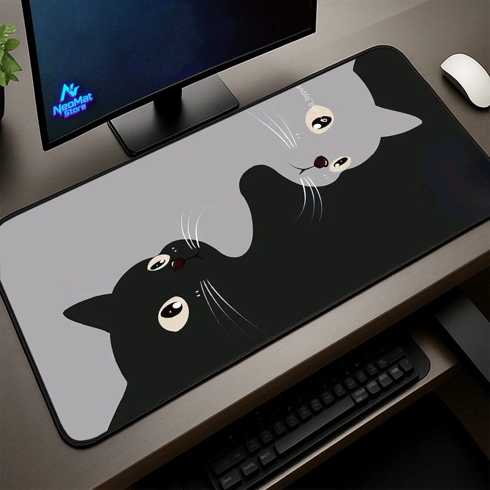 

Computer Mouse Pad Cat Very Large Carpet Black Gray Table Mat Kawaii Office Desk Accessories Cute Decor Big Mousepad Gaming Pc