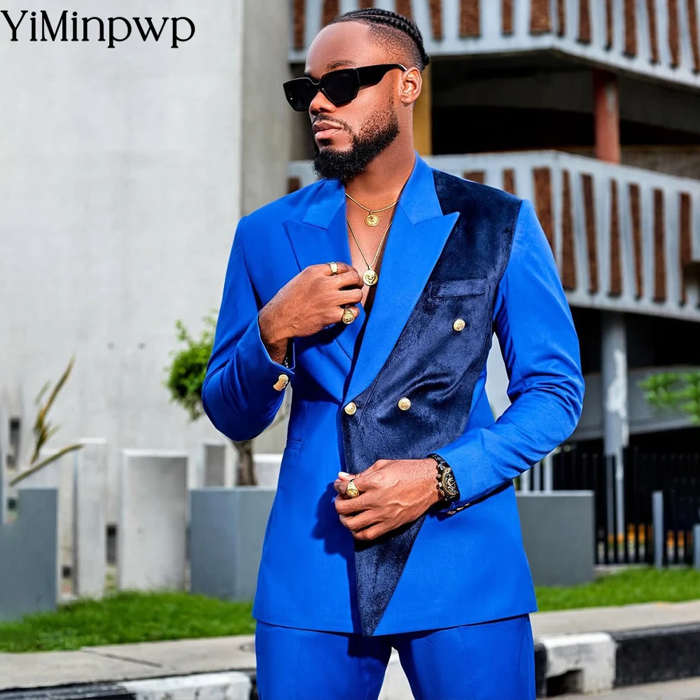 

YiMinpwp Royal Blue Men's Suit 2 Pieces Notched Lapel Satin Wedding Blazer Groomsmen Suit Set Tailored Bridal Party Suit