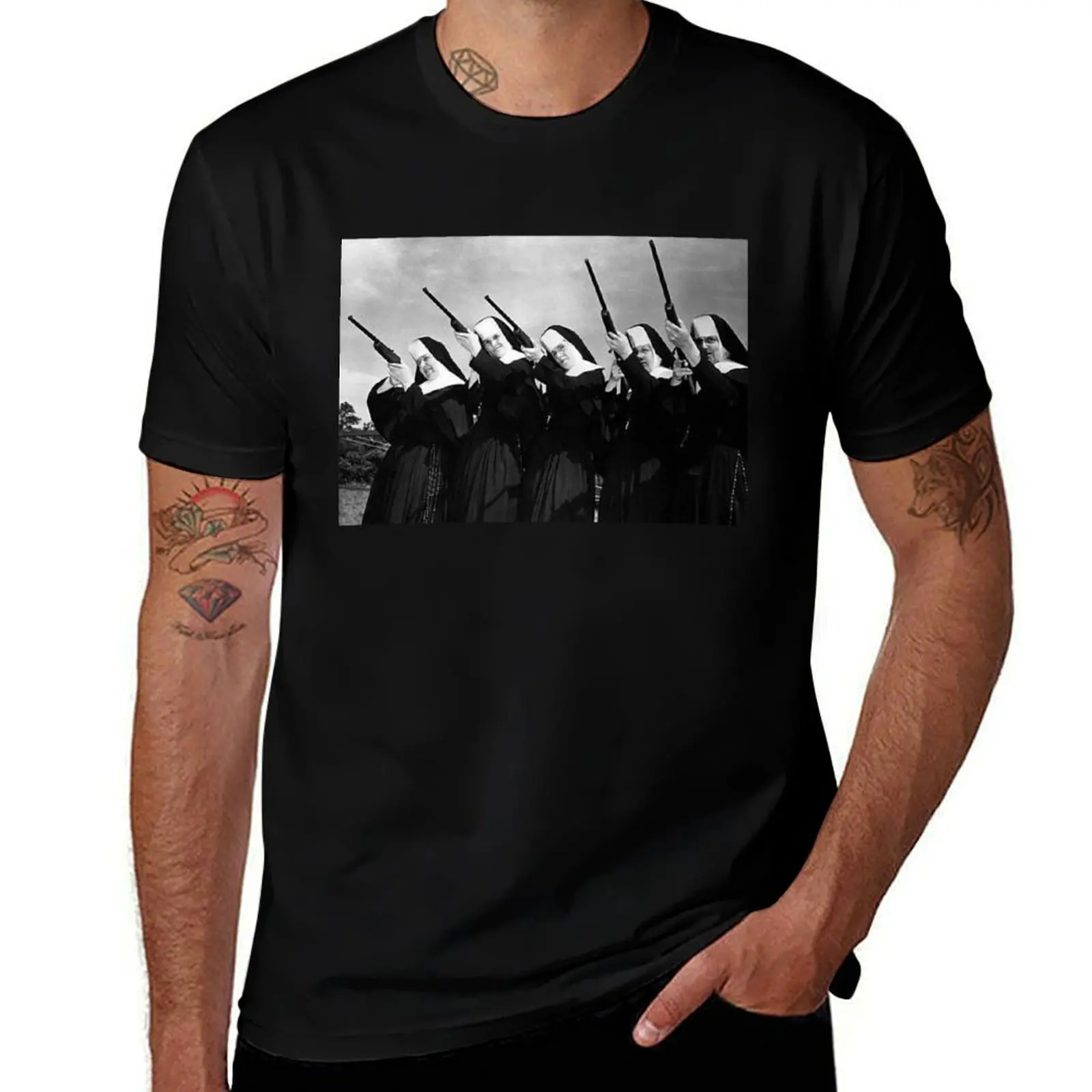 

Nuns with Guns in the Past T-Shirt man t shirt designer funny t shirts cotton cotton t shirts high quality T-Shirt