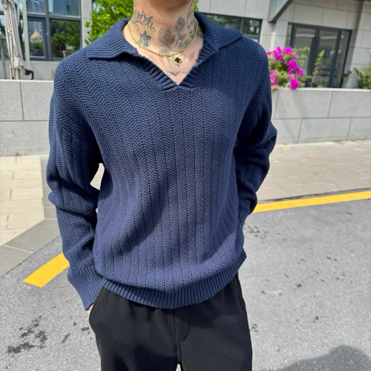 

Old Money Sle Men's Knitted Long Sve V-Ne irt Pure Color Busin Casual Autumn Winter New Arrival Loose Fit Youth