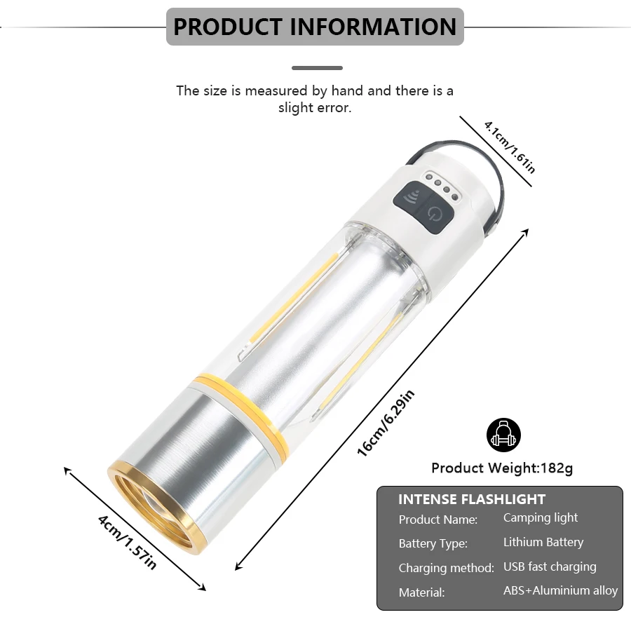 Multifunctional LED Camping Lantern Type-c Rechargeable ZOOM LED Flashlight with Stepless Dimmable Portable Tent Emergency Light