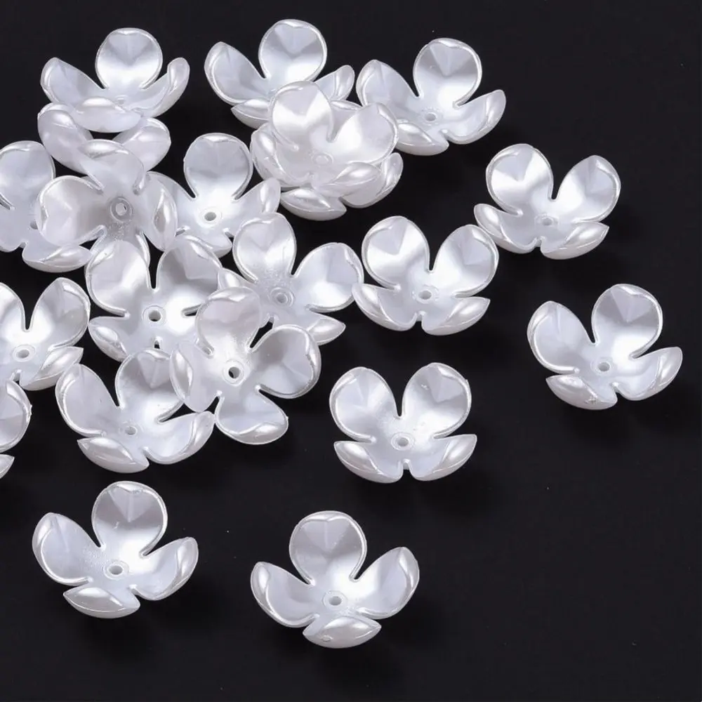 200pcs 3/4/5-Petal Flower ABS Plastic Imitation Pearl Bead Caps for jewelry making End Connector Decor accessories Supplies