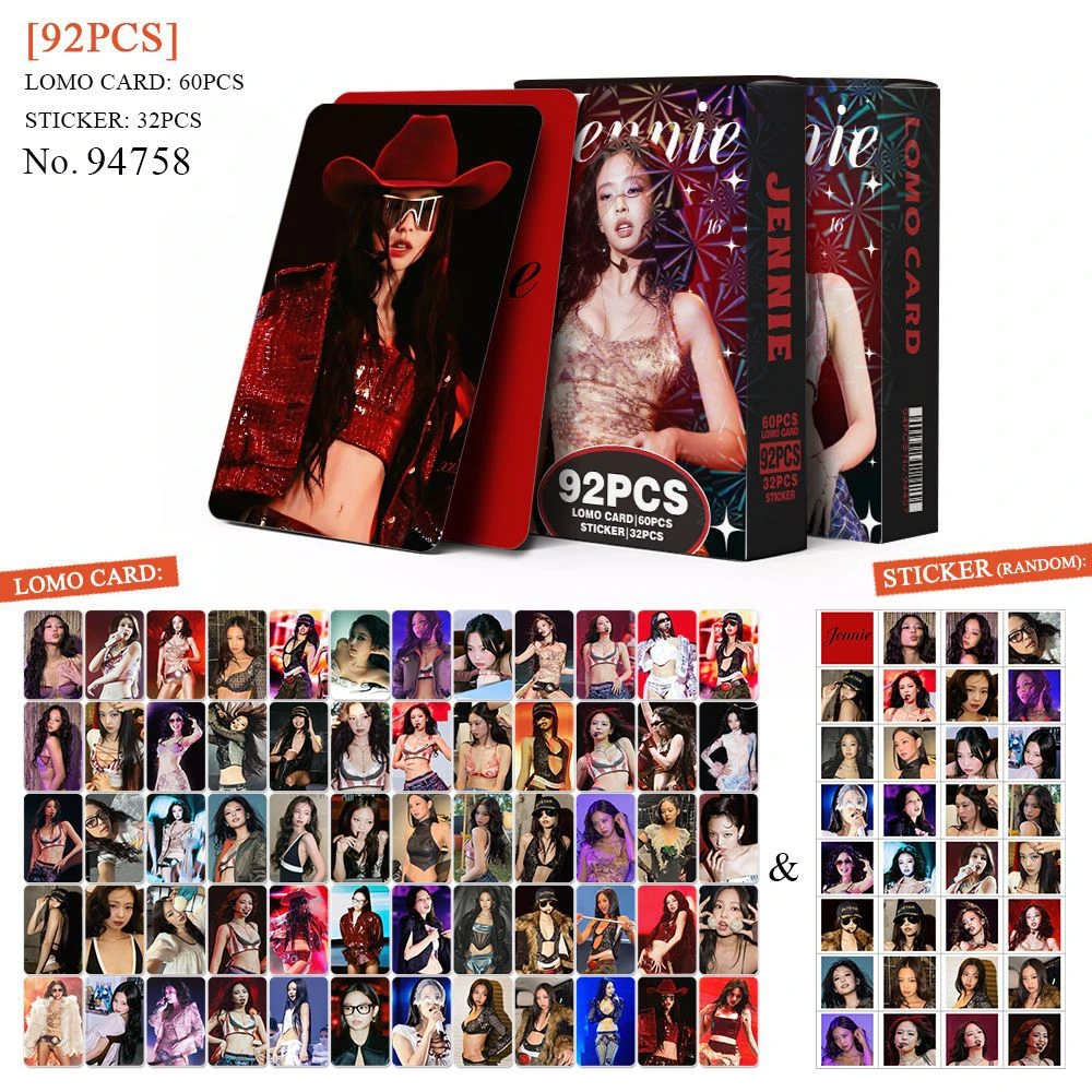 92pcs kpop idol Personal small card JENNIE global music festival tour, photo card stickers, LOMO card fan gifts