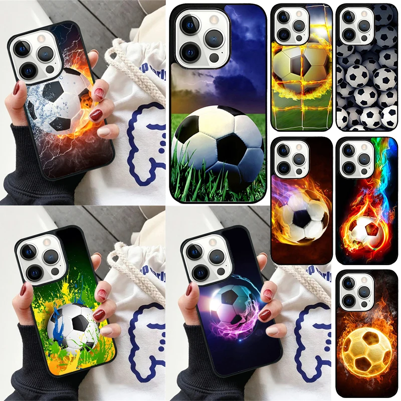 Fire Football Ball Soccer Cover For iPhone 16 13 14 15 Pro Max 12 Mini 11 15 Pro Max 6 7 8 Plus Max SE 2020 Phone Case