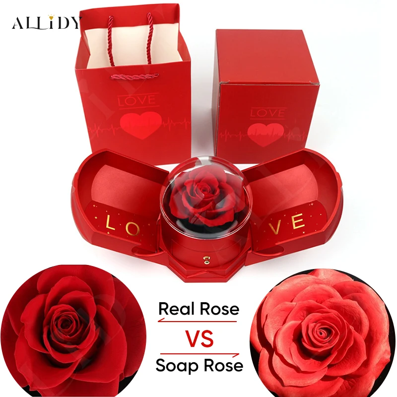 New Creative Double Open Preserved/Soap Rose Gift Box Drawer Jewelry Box Necklace Christmas Birthday Holiday Gift Set Box