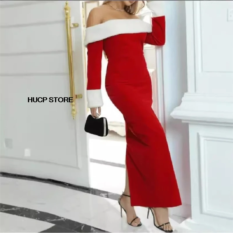 Women Mariah Cosplay All I Want for Christmas Theme Party Red Outfit Costume Dresses Boat Neck Xmas Roleplay New Year Clothes