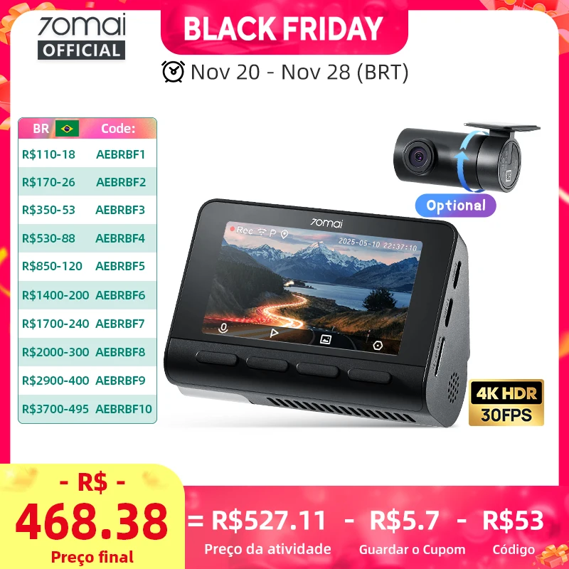 70mai 4k traço cam a800se versão atualizada de 70mai a800s controle de voz supercapatior gps adas carro dvr 70mai a800se uhd wifi 6