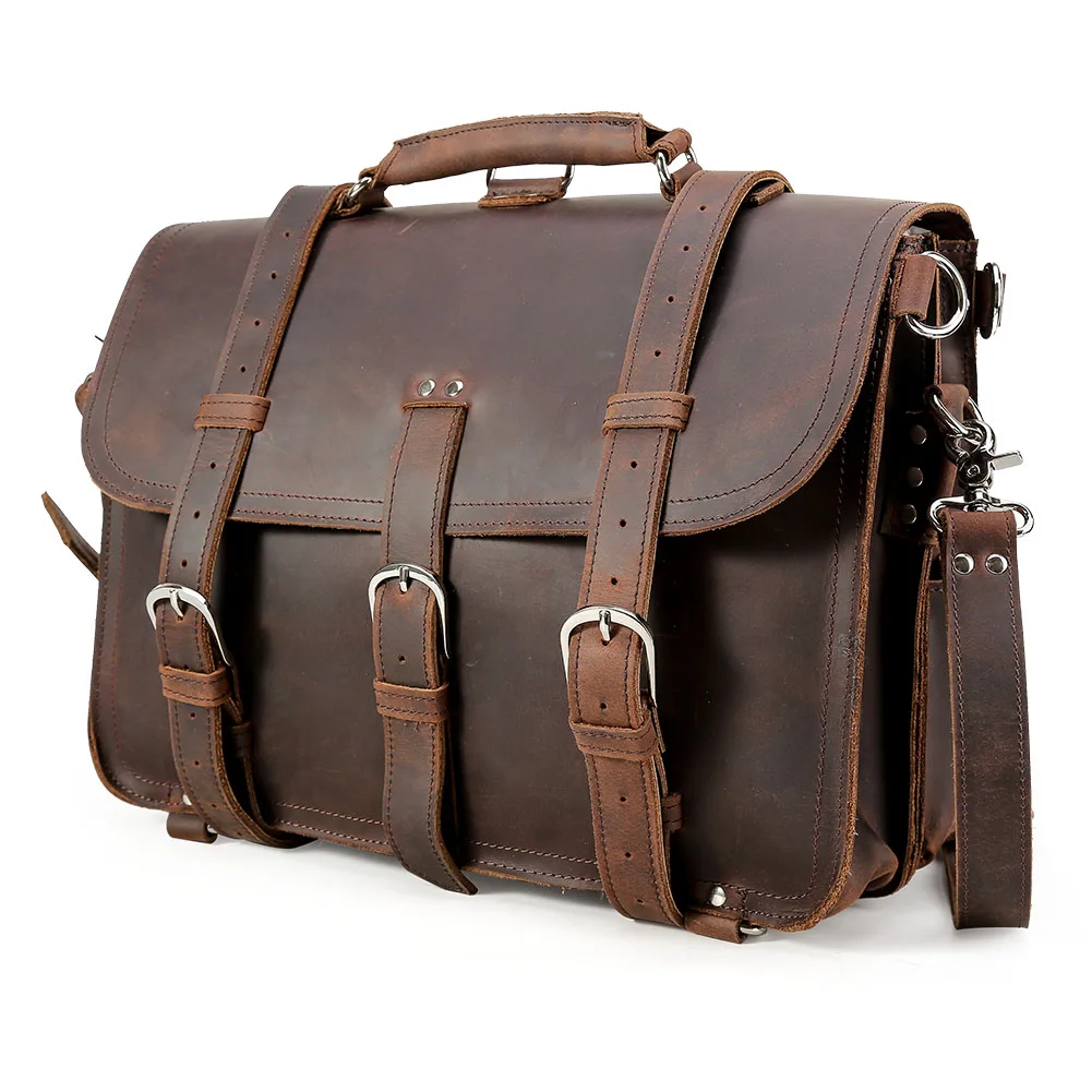 Factory Wholesale Vintage Style Classic Design Crazy Horse Genuine Leather Messenger Travel Backpack Briefcase For Man