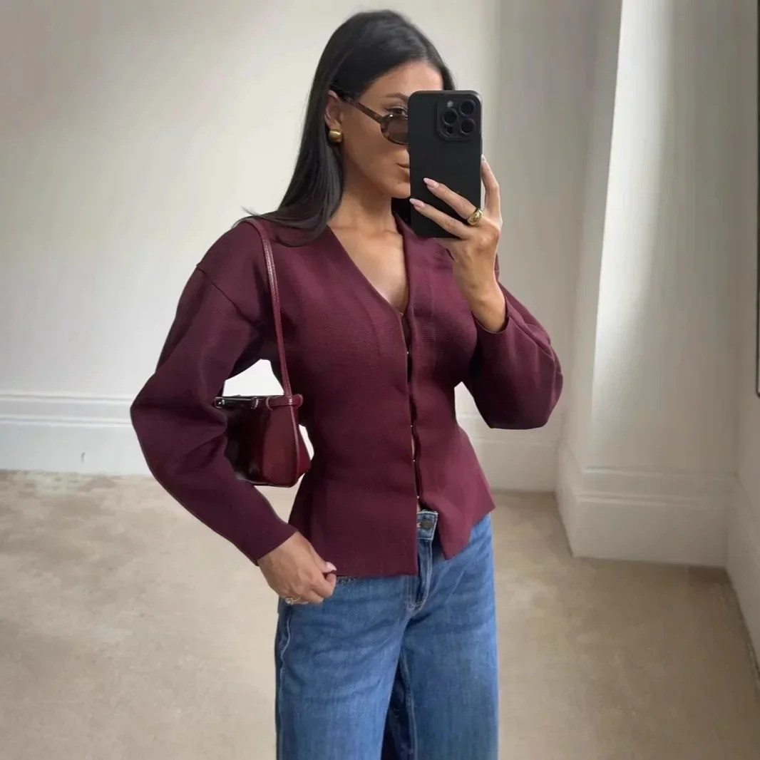 

Women's Simpleknitslims Jacket V-Neck Design Cross-Border European And American Style Fast Selling