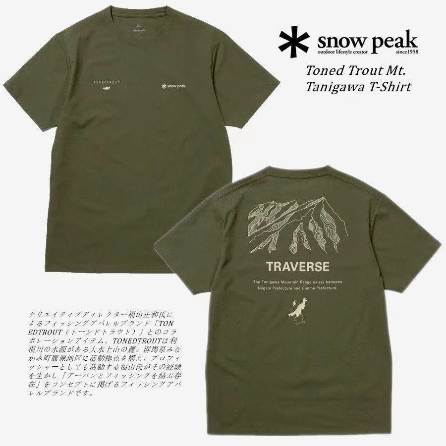 snow peak Outdoor Lifestyle Cotton Tee - Back Print Crew Neck Short Sleeve T-Shirt 100% Cotton
