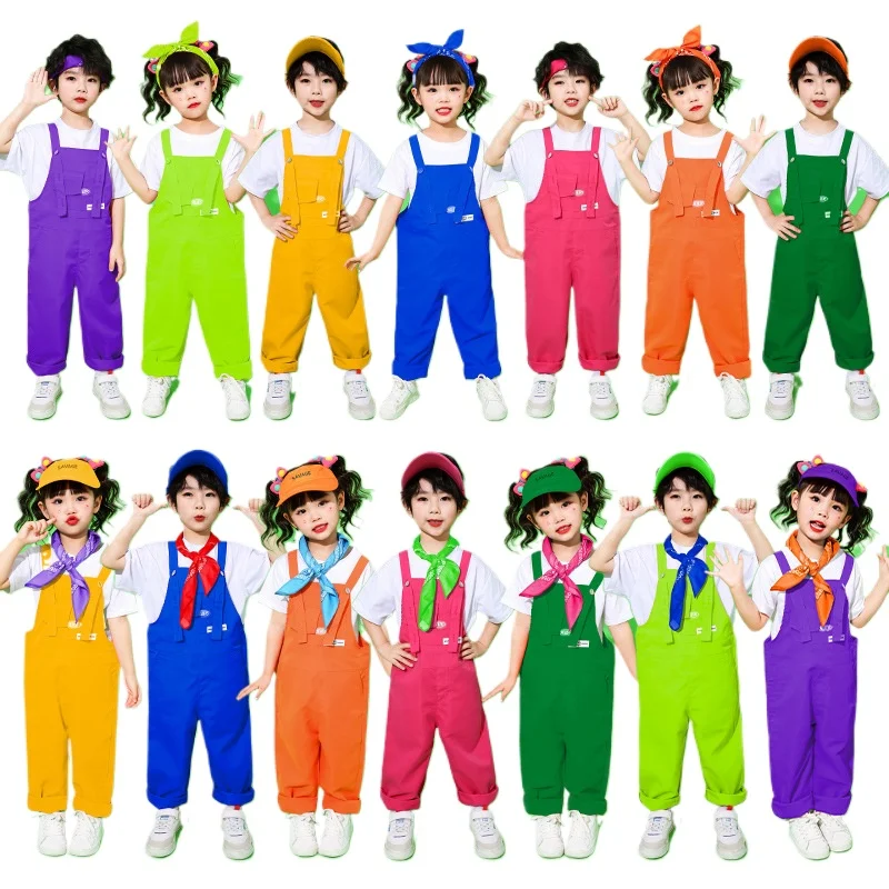 Children's Performance Uniforms Overalls Primary School Chorus Dance Costumes Group Cheerleading Outfits for Kindergarten