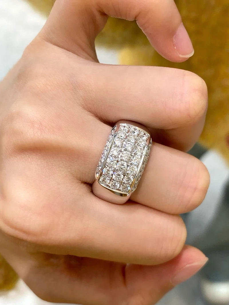 LUOWEND 100% 18K White Gold Rings Luxury Fashion Design Real Natural Diamond Engagement Ring for Women High Party Jewelry view 3