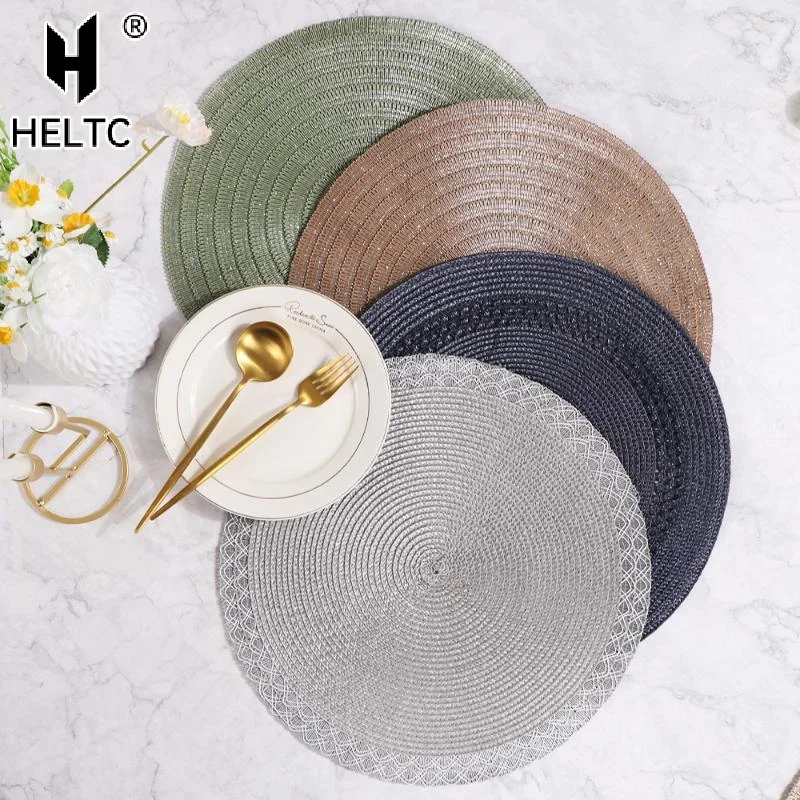 38cm Round Placemats Dining Table Coaster Heat-Resistant Placemats Stain Resistant Anti-Skid Washable Cotton Woven Tableware Mat