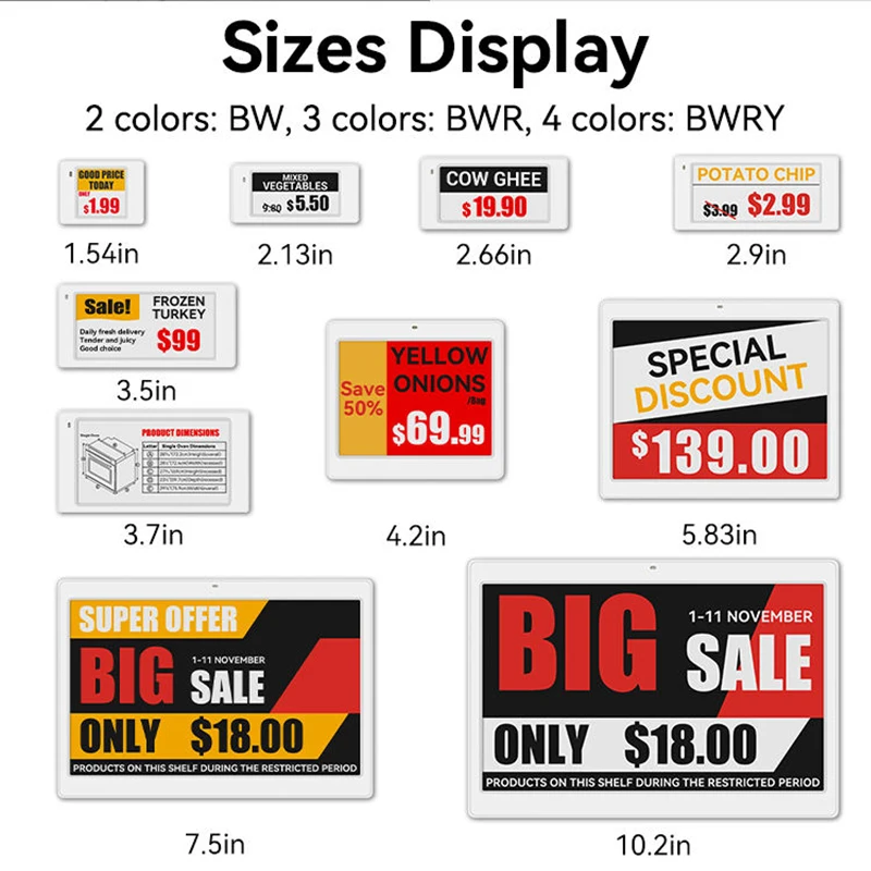 Bluetooth Version Electronic Shelf Label Digital E-ink Display ESL Four Colors Markets Display for Groceries Markets Supermarket