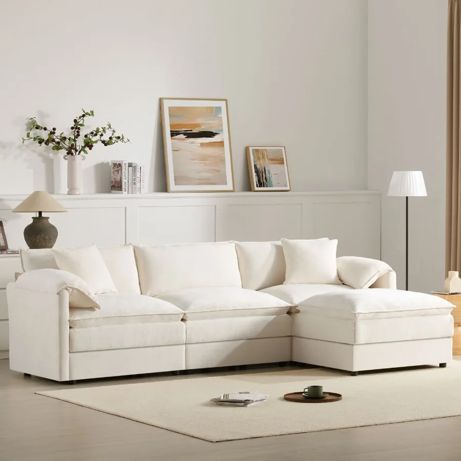 

[VIDEO]103.5 Chenille Modular Sectional Sofa with Deep and Wide Seat L Shaped Cloud Couch Set with Double Cushions 4 Seat Sofa