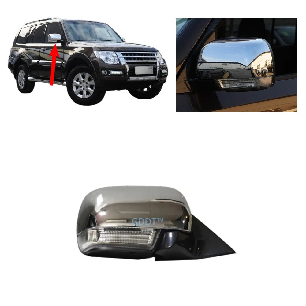1 Pcs LHD 10 Wires Parking Glass for Pajero V90 7632A917 Side Mirror for Shogun Montero V80 Rear View Turning Signal Lamp Chrome