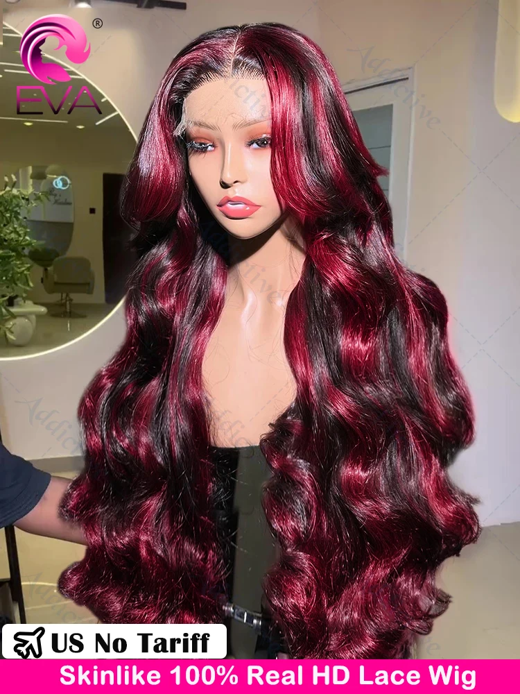

1b/99j Burgundy Highlight Body Wave 13x6 HD Lace Frontal Wig 34 36 Inch 250% Density Colored 13x4 HD Lace Front Human Hair Wigs