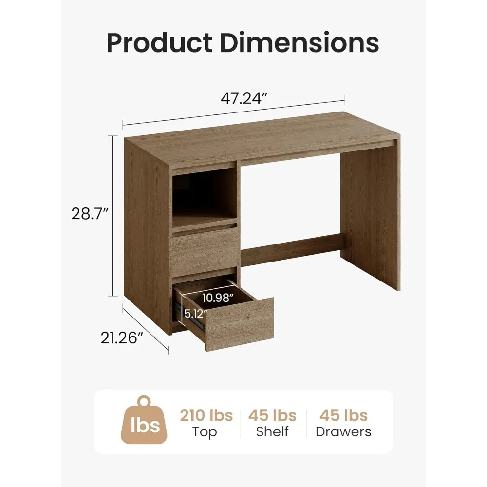 โต๊ะทำงานที่บ้านขนาด 47 นิ้วพร้อมที่เก็บของ โต๊ะทำงานไม้เนื้อแข็งพร้อมลิ้นชักและช่องเปิด โต๊ะคอมพิวเตอร์ผู้บริหารสมัยใหม่