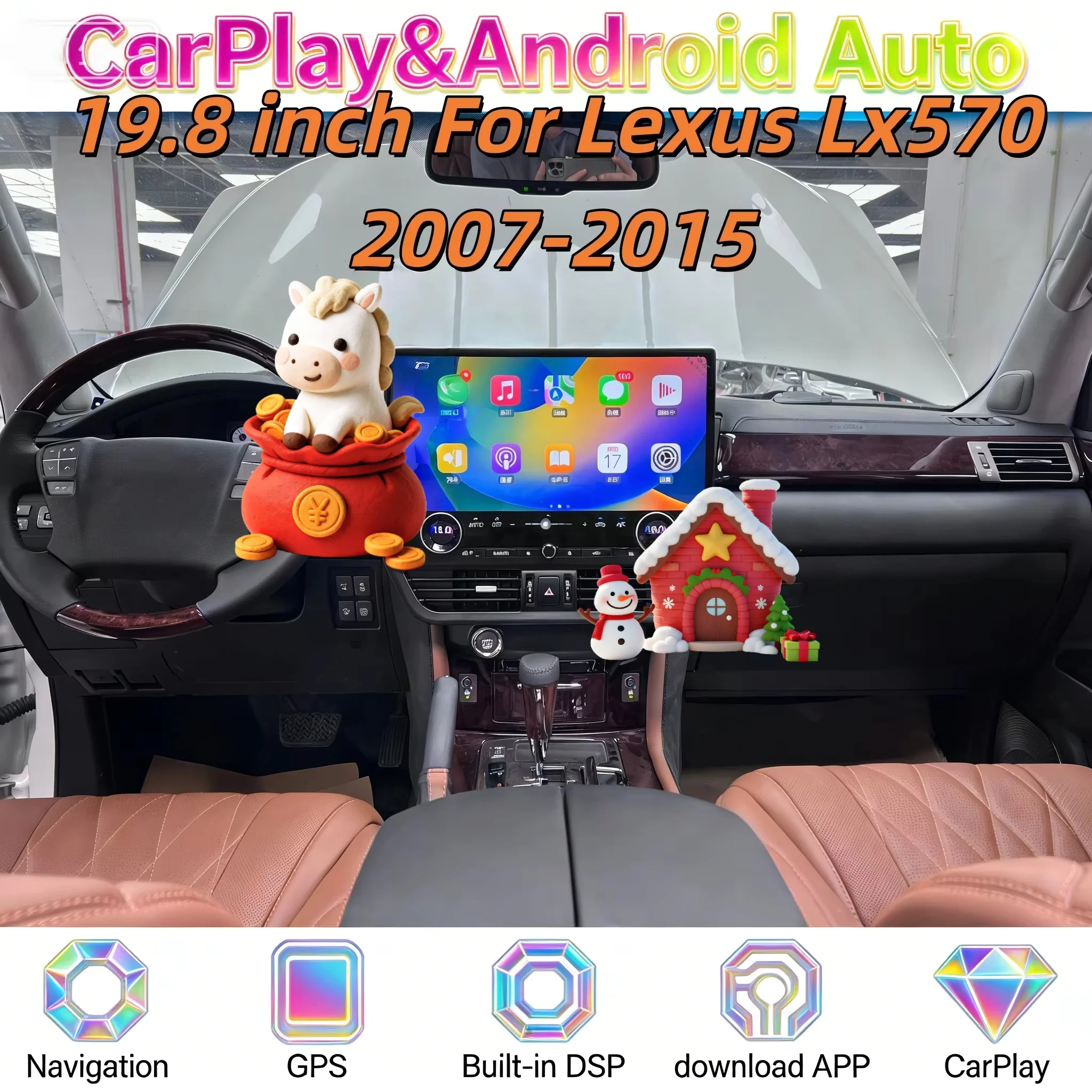 

Сенсорный экран Android с беспроводным CarPlay и BT 5.0 для Lexus Lx570 2007-2015, мультимедийный видеоплеер, GPS-навигация, 19,8 дюйма