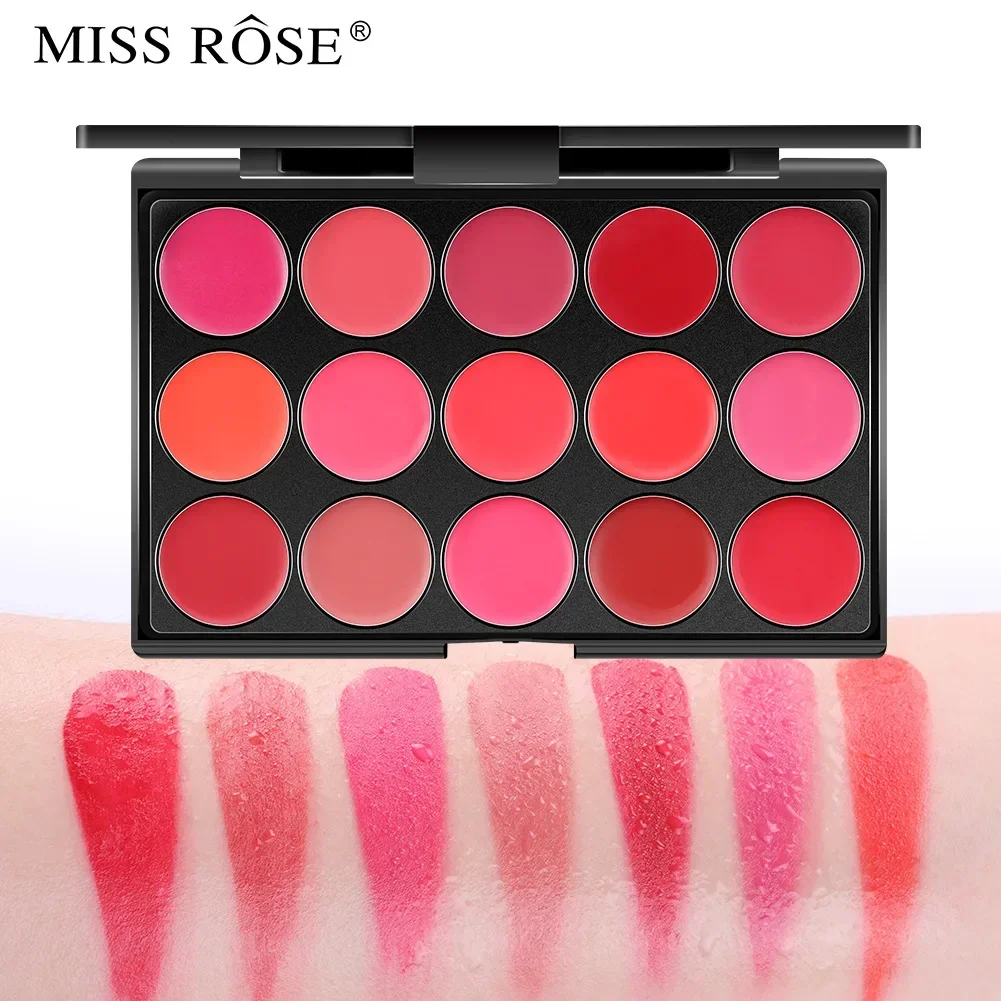 Miss Rose 15 Colours Long Lasting Lip Gloss Palette Makeup Waterproof Lipstick Cosmetic Lip Tools Set Pallete